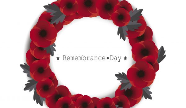 Remembrance day vector. Red poppies wreath on white background.